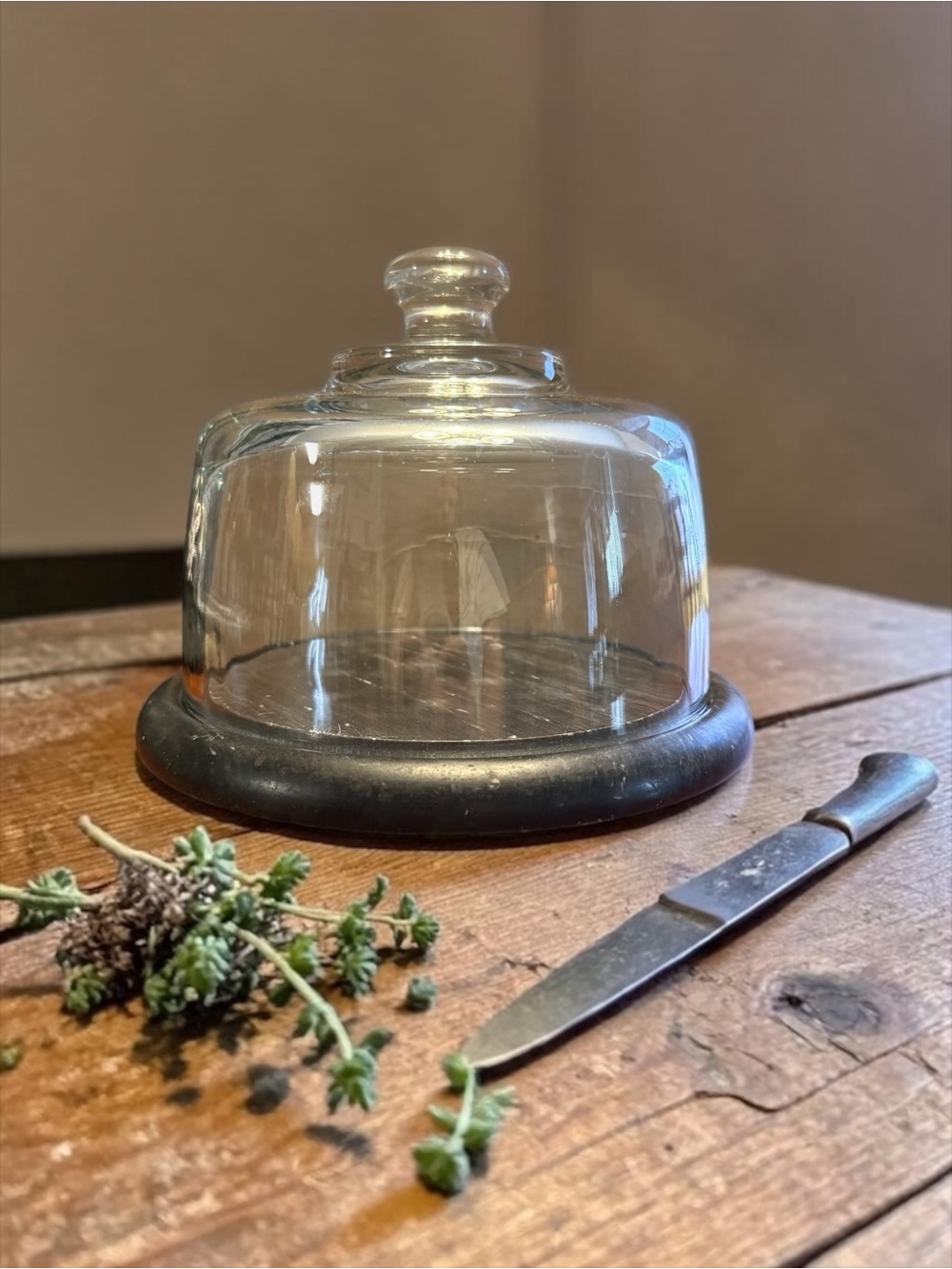 Clear Glass Dome Cheese Cloche with Black Heavy Marble Base